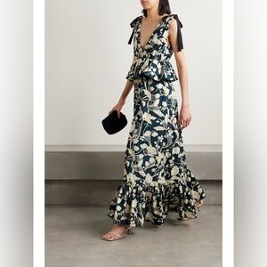 Agua Bendita Navy and Cream Floral Dress
